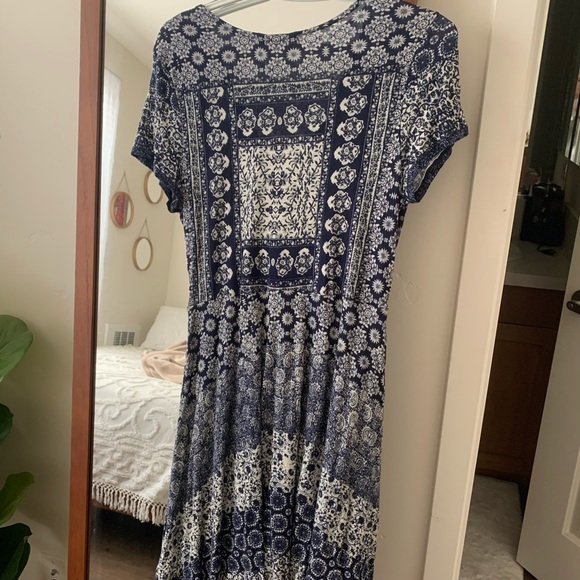 Patrons of Peace Blue and White Wrap Midi Dress - Picture 2 of 3